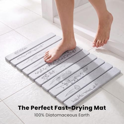 Black Floral Super Absorbent Fast Drying Stone Bath Mat - Image 4