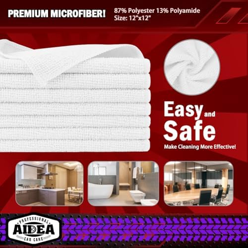 AIDEA White Microfiber Cleaning Cloth 50PK, Cleaning Rags 12×12" - Image 6