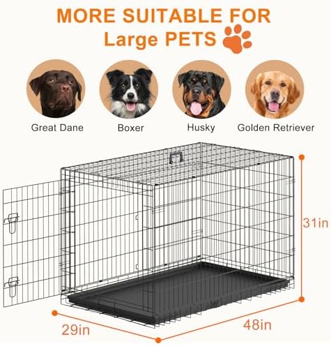 FDW | 48" Foldable Metal Dog Crate | Black | Cage - Image 3