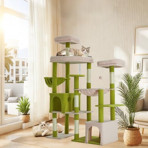 Upgraded 64.5 Inch Multi Cat Tree 3 Perches 2 Beds 2 Baskets Grey - Image 6