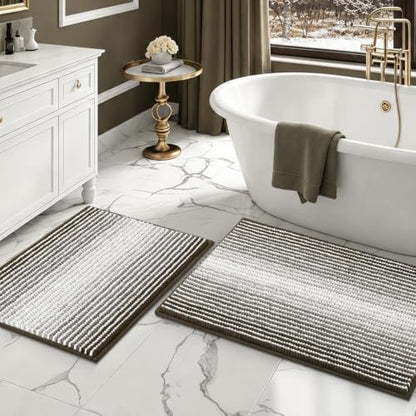 BSICPRO Bathroom Rugs Sets 2 Piece, Non Slip Striped Bath Mats by BSICPRO