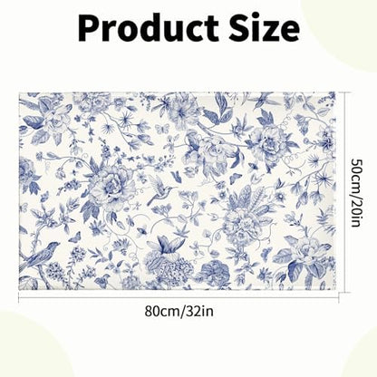 Chinoiserie Flower Bath Rug Blue Leaves Bathroom Mat 20"x32" Soft Plush - Image 3