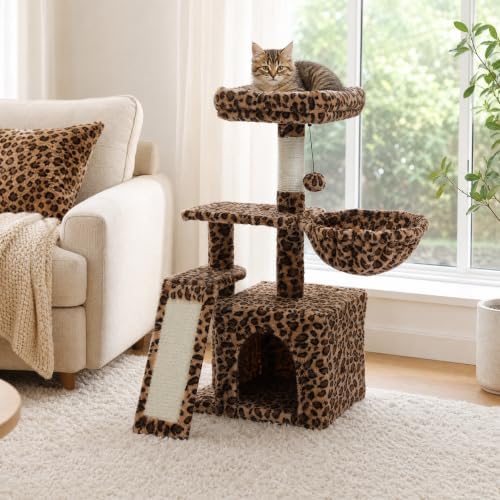 PETEPELA Leopard Cat Tree for Kittens & Small Cats, 32in Cat Tower by PETEPELA