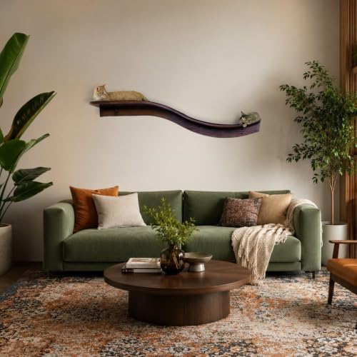 THE REFINED FELINE 60 Inch Lotus Branch Cat Shelf in Brown Mahogany - Image 2