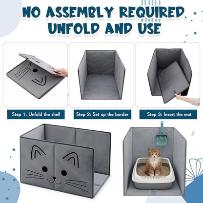 27.8"L×19.5"W×16.93"H Foldable Cat Litter Box Enclosure Splash Guard - Image 6