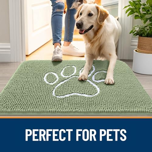 OLANLY Dog Door Mat for Muddy Paws 54x24, Paw Print Design Chenille Mud Mat - Image 6