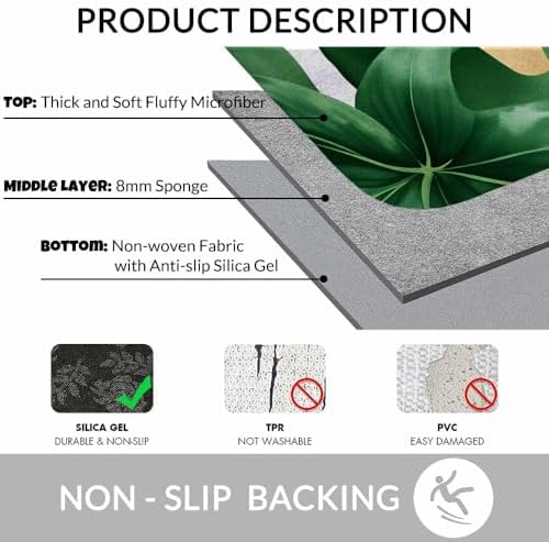 Good Vibes Gold Word Bath Mat for Bathroom Green Palm Leaf Tropical Jungle Palm - Image 6