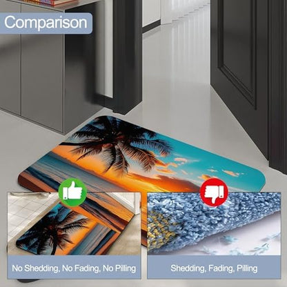 Summer Beach Sunset Bath Mat, Fast Drying Tropical Palm Tree Bathmats - Image 4