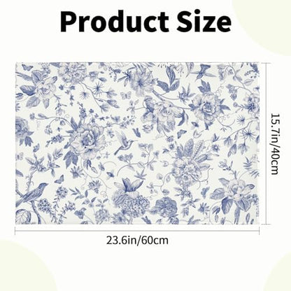 Giwawa Chinoiserie Flower Bath Rug Blue Leaves Bathroom Mat 16"x24" Soft Plush - Image 3