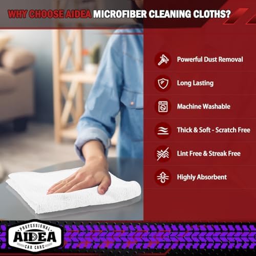 AIDEA White Microfiber Cleaning Cloth 10PK, Cleaning Rags 12×12" - Image 3