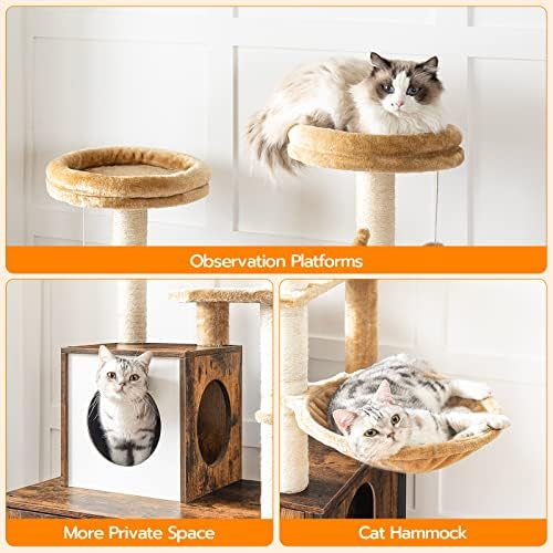 HOOBRO Cat Tree with Litter Box Enclosure, Scratching Posts, Litter Box - Image 6