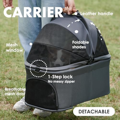 Zoosky 3 in 1 Dog Stroller, Folding Pet Stroller w/Removable Carrier - Image 5