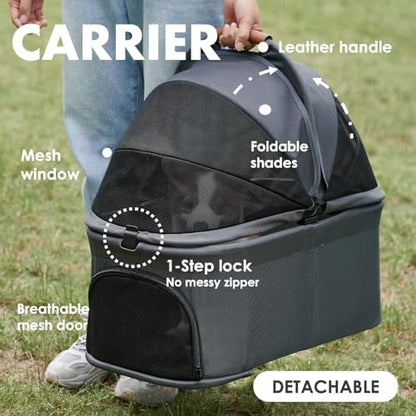 Zoosky 3 in 1 Dog Stroller, Folding Pet Stroller w/Removable Carrier - Image 5