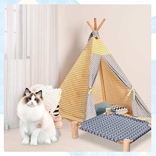 Mixweer 4 Pcs Cat Hammock Bed, Wooden Eleveted Dog Bed Outdoor - Image 7