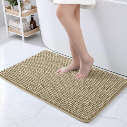 Ophanie Beige Bathroom Rugs 36x24, Soft Chenille Bath Mat, Non Slip Absorbent by Ophanie