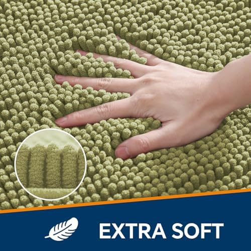Chenille Bathroom Runner Rug 24"x72" Sage Green, Plush Bath Mat - Image 3