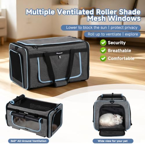 Large Pet Carrier with Wheels, Foldable Rolling Cat Carrier with Telescopic - Image 3