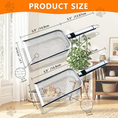 Cat Litter Scoop 2 Pack, Stainless Steel Handle, 3.8mm & 5mm Mesh Sifter - Image 6