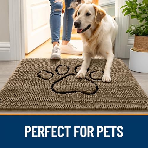 OLANLY Dog Door Mat for Muddy Paws 47x32, Paw Print Design Chenille Mud Mat - Image 6