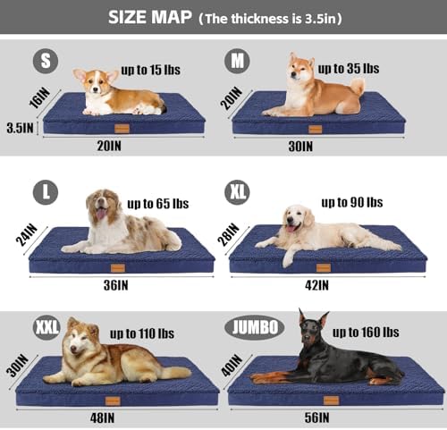 Patas Lague Orthopedic Large Dog Bed Pet Sofa Mat 48''X30'' Navy Blue - Image 5