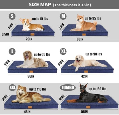 Patas Lague Orthopedic Large Dog Bed Pet Sofa Mat 48''X30'' Navy Blue - Image 5