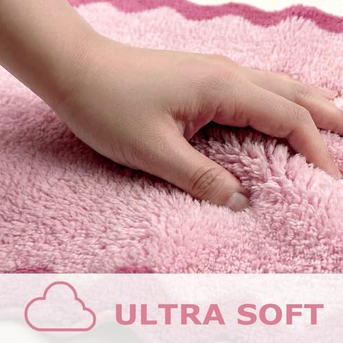 Cute Magenta‌ Pink Scalloped Bathroom Mat, Fun Plush Luxury Microfiber Bath Rug - Image 4