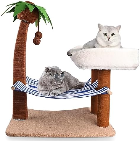 Cat Scratching Post w/Perch & Hammock, 29.5" Tall Cat Palm Tree by Lechansen
