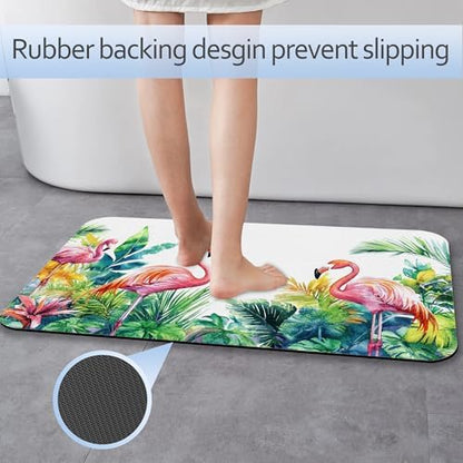 Flamingo Bathroom Rug 29.5"x17", Tropical Flowers Leaves Quick-Drying Super - Image 3