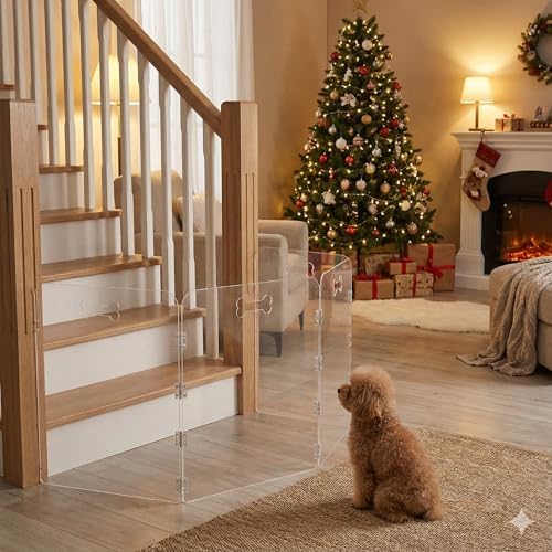 4-Panel Clear Acrylic Freestanding Dog Gate, Folding Pet Barrier - Image 3