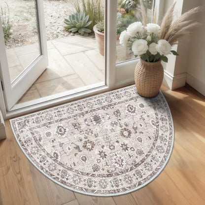 Vintage Washable Entryway Rug: 1.7x3 Half Circle Mat Non Slip Resistant Design - Image 2