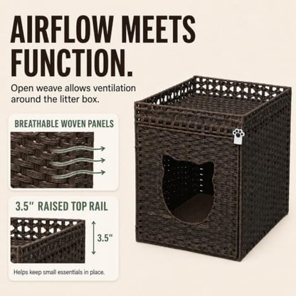 Handwoven Rattan Cat Litter Box Enclosure - Image 4