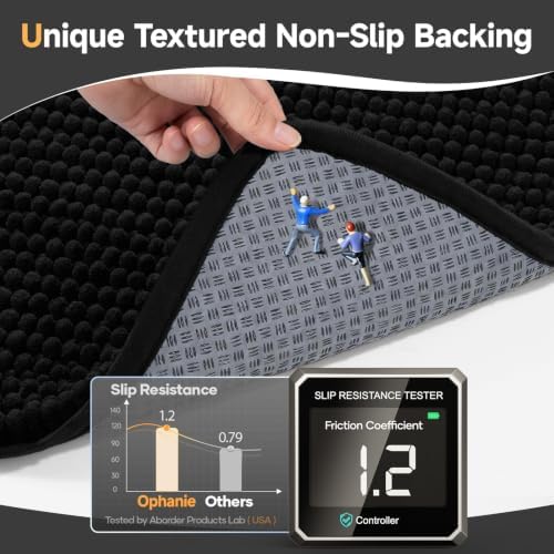 Ophanie Black Bathroom Rugs Sets 3 Piece, Soft Chenille Bath Mat, Non Slip - Image 3