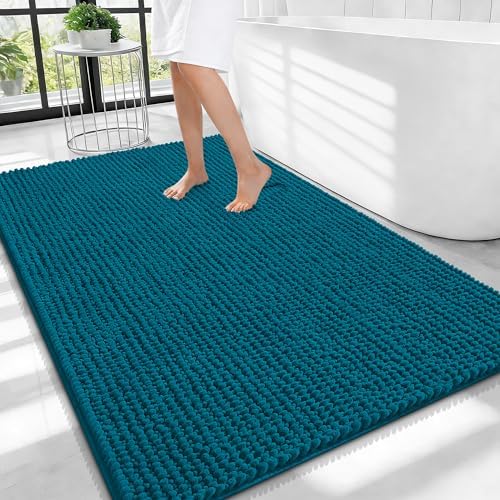 OLANLY Thick Chenille Large Bathroom Rugs Mats 40x32, Peacock Blue by OLANLY