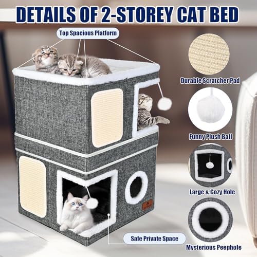 2-Story Cat House for Indoor Cats, Dual-Purpose Cave Bed - Image 5
