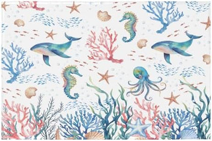 Giwawa Coastal Ocean Bath Rug Seahorse Whales Bathtub Mat Extra Absorbent by Giwawa
