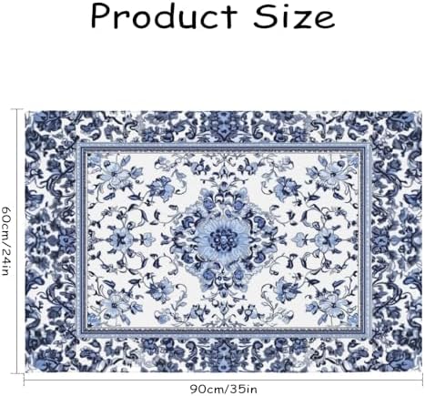 Giwawa Boho Floral Bath Rug Blue Leaves Soft Absorbent Bath Carpet 24x35 Inch - Image 3