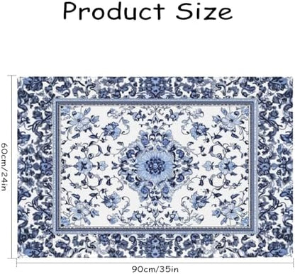 Giwawa Boho Floral Bath Rug Blue Leaves Soft Absorbent Bath Carpet 24x35 Inch - Image 3