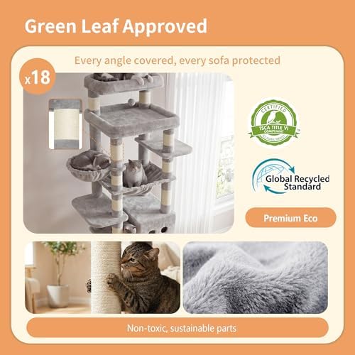 Heybly Floor to Ceiling Cat Tree, 104.7"-116.5" Height-Adjustable HCT92W - Image 4