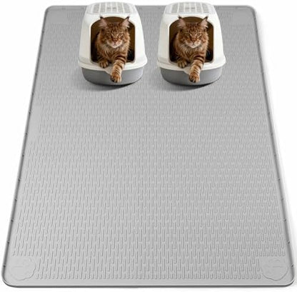Silicone Cat Litter Mat for Litter Box 57”x40” Large Cat Mat, Light Grey by Bartuke
