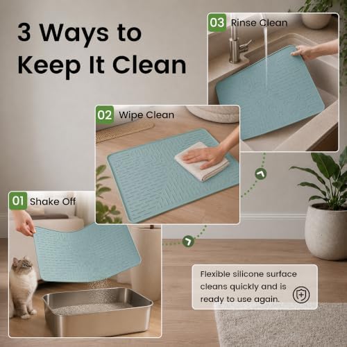 OHMO Cat Litter Mat, 23.5x16 Silicone Trapping Mat Light Blue - Image 6