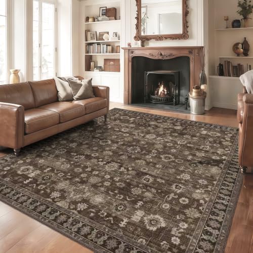 7x7 Area Rug Living Room Soft Machine Washable Indoor Carpet Brown by NYZEL