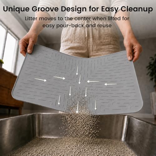 OHMO Cat Litter Mat, 23.5x16 Silicone Trapping Mat Grey - Image 4