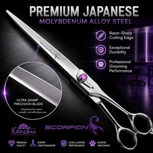 Kenchii Scorpion Dog Grooming Scissors 9in Straight, Micro-Serrated - Image 2
