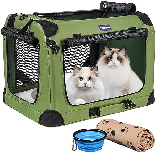 Petprsco Large Cat Carrier for 2 Cats/Small Dogs 24"x17"x17" for Car Travel by Petprsco