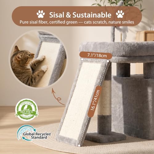 Heybly Cat Tree Extra-Long & Stable 2 Adjustable Scratch Boards HCT210SW - Image 4