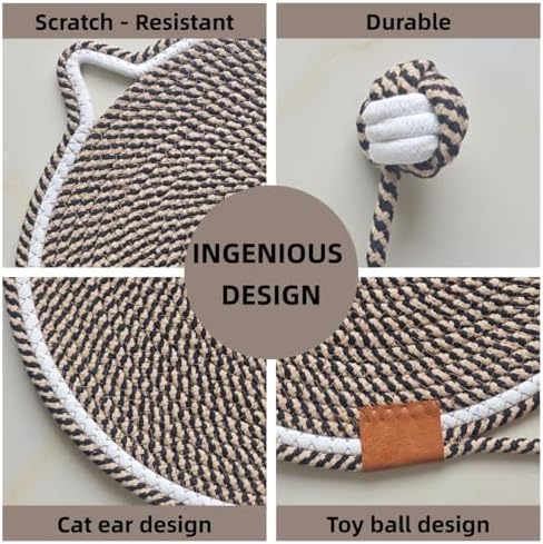 Cat Scratcher Mat 16.9'' Round Natural Cotton Rope Double-Sided, Dark Brown - Image 4