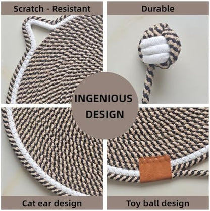 Cat Scratcher Mat 16.9'' Round Natural Cotton Rope Double-Sided, Dark Brown - Image 4
