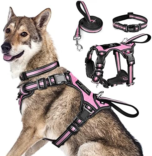 WINSEE Pet Harness Collar and Leash Set, All-in-one Reflective Dog Harness No by WINSEE