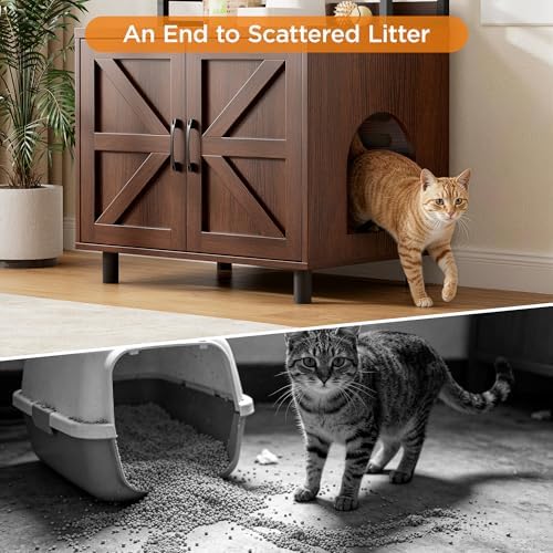 Halitaa Cat Litter Box Enclosure, Cat Box Enclosure Cabinet - Image 6