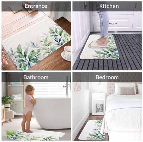 Watercolor Leaf Bath Mats for Bathroom Hand Paint Leaves Floor Bath Rugs - Image 4